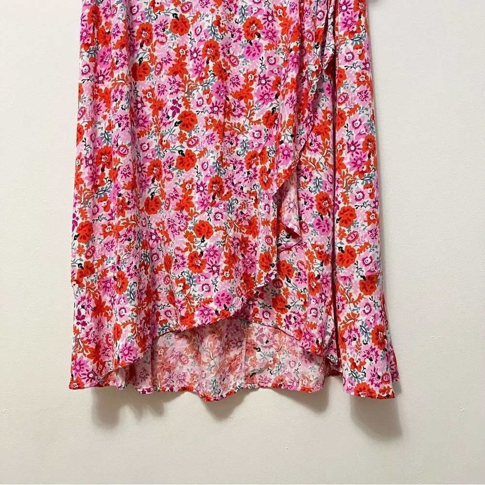 Lucky Brand Womens Wrap Skirt Size Large Pink Orange Floral Maxi Cottagecore